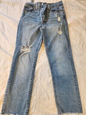 Levi's 501 Light Blue Straight Leg Jeans with Distressed Knees